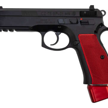 CZ 75 SP-01 9mm, 4.6" Barrel, Black / Red Henning Aluminum Grip/Mag Cap, 22rd - Handsguns | American Guns & Ammo