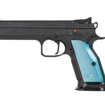 CZ TS 2 9mm, 5.23" Barrel, FO Front, Blue Aluminum Grips, Black, 20rd - Handsguns | American Guns & Ammo