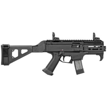 CZ Scorpion EVO 3 S2 9mm, 4" Barrel, SB Folding Stock, MBUS Rear, Black, 10rd - Handsguns | American Guns & Ammo