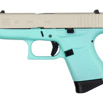 Glock G43 9mm, 3.41" Barrel, 6rd, Aluminum Cerakoted Slide, Robins Egg Blue Frame - Handsguns - American Guns & Ammo