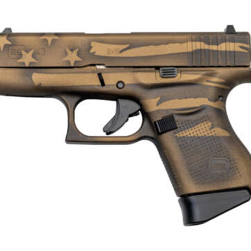 Glock 43 USA 9mm, 3.39" Barrel, Fixed Sights, Battleworn Bronze Distressed Flag, 6rd - Handsguns | American Guns & Ammo