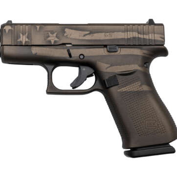 Glock 43X AUS 9mm, 3.41" Barrel, Brown Battleworn Flag, Fixed Sights, 10rd - Handsguns | American Guns & Ammo