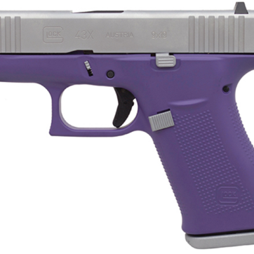 Glock 43X Subcompact 9mm, 3.41" Barrel, Silver/Bright Purple, Fixed Sights, 2x10rd Mags - Handsguns | American Guns & Ammo