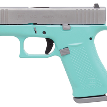 Glock 43X Subcompact 9mm, 3.41" Barrel, Silver/Robin Egg Blue, Fixed Sights, 2x10rd Mags - Handsguns | American Guns & Ammo
