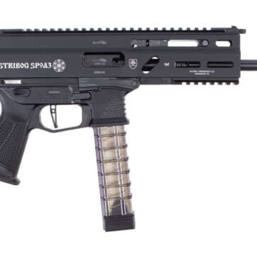 Grand Power Stribog SP9A3 9mm, 8" Barrel, Flip-Up Sights, No Brace, Black, 30rd - Handsguns | American Guns & Ammo