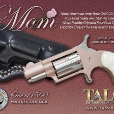 North American Arms MOM Mini Revolver 22LR 1/1/8" Barrel Rose Gold, White Pearl Grips, With Holster - Handsguns | American Guns & Ammo