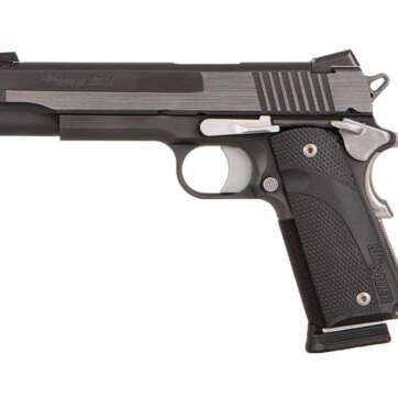 Sig Sauer, 1911 Equinox, Semi-automatic, 1911, Full Size, 45 ACP, 5" Barrel, Aluminum Frame, Black and Silver Color, Right Hand, Manual Safety, Siglite Night Sights, 8Rd, 2 Magazines - Handsguns | American Guns & Ammo