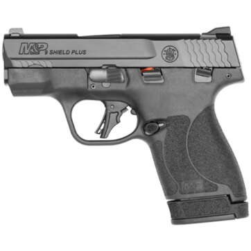 Smith & Wesson, Shield Plus, Striker Fired, Micro-Compact, 9mm, 3.1" Barrel, White Dot Sights, Polymer Frame, Thumb Safety, Flat Face Trigger, 2 Mags, 1-10Rd 1-13Rd, Black - Handsguns | American Guns & Ammo