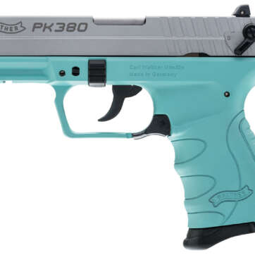 Walther PK380 .380 ACP 3.6" Barrel, 3-Dot, Stainless, Angel Blue, 8rd - Handsguns | American Guns & Ammo