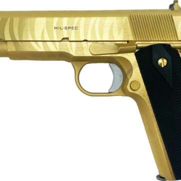 SPRINGFIELD ARMORY MIL-SPEC 24 CARAT GOLD TIGER STRIPE .45 ACP 5" BARREL 7-ROUNDS GRABAGUN EXCLUSIVE SPRINGFIELD ARMORY MIL-SPEC 24 CARAT GOLD TIGER STRIPE .45 ACP 5" BARREL 7-ROUNDS GRABAGUN EXCLUSIVE - 1911 - American Guns & Ammo