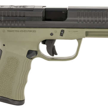 FMK FMKG49OD G3 9mm Luger 14+1 4″ Stainless Steel Barrel, Black Optic Cut/Serrated Carbon Steel Slide, OD Green Polymer Frame w/Picatinny Rail, Black Backstrap Grip - Semi Auto Handguns | American Guns & Ammo