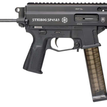 Grand Power 197892004831 SP45A3 Stribog 45 ACP 20+1 8″ Black Threaded Barrel, Black Aluminum Picatinny Rail Receiver, Black PDW Tailhook Brace, Black Polymer Grip, Thread Protector - Semi Auto Handguns | American Guns & Ammo