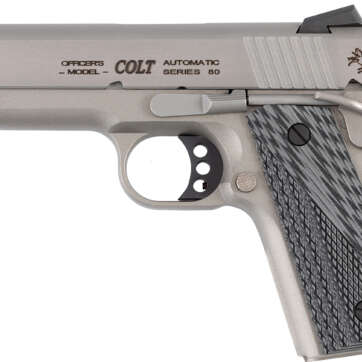Colt Mfg O9840XE Officer Lightweight 45 ACP 7+1 4.25″ Stainless Steel Barrel, Stainless Cerakote Stainless Steel Serrated Slide, Stainless Cerakote Aluminum Frame w/Beavertail, Black/Gray G10 Grip - Semi Auto Handguns | American Guns & Ammo