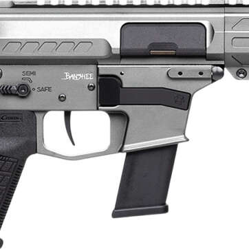 CMMG 45A890FTNG Banshee FE MkG 45 ACP 13+1 8″ Black Nitride Threaded Barrel, M-LOK Handguard, Titanium Cerakote Aluminum Receiver w/Picatinny Rail, Black Polymer CMMG RipBrace, CMMG Zeroed Grip - Semi Auto Handguns | American Guns & Ammo