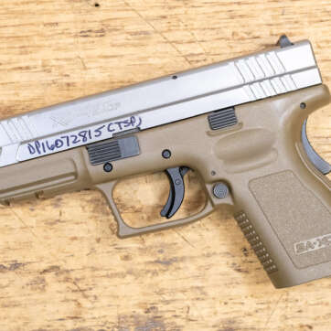 Springfield XD-45 45 ACP Compact Police Trade-in Pistol with FDE Frame and Silver Slide (No - Pistols | American Guns & Ammo