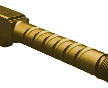 Fits Glock 19 9mm Morse Code Threaded Barrel in Gold Fits Glock 19 9mm Morse Code Threaded Barrel in Gold - Glock Barrels - American Guns & Ammo
