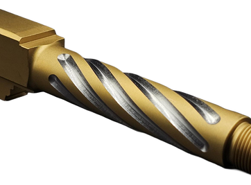Fits Glock 19 9mm Match Thin Spiral Barrel Threaded 2 Tone in Gold Fits Glock 19 9mm Match Thin Spiral Barrel Threaded 2 Tone in Gold - Glock Barrels - American Guns & Ammo