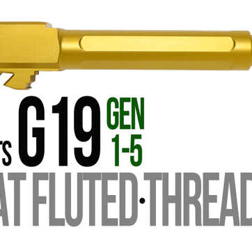 Fits Glock 19 9mm Match Straight Fluted Barrel Threaded in Gold Fits Glock 19 9mm Match Straight Fluted Barrel Threaded in Gold - Glock Barrels - American Guns & Ammo