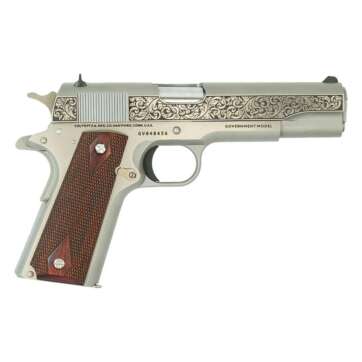 Colt Government Model “Filigree Frame and Barrel” Handgun .45 ACP 7rd Magazine 5″ Barrel Stainless Frame - Semi Auto Handguns | American Guns & Ammo