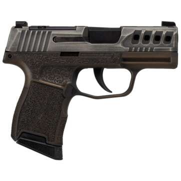 Sig Sauer P365 “Gold Bug” Handgun 9mm luger 10rd Magazines(2) 3.1″ Black Barrel Tactical Cut Distressed Grey Slide/Brown Grip Octagon Stippling - Semi Auto Handguns | American Guns & Ammo